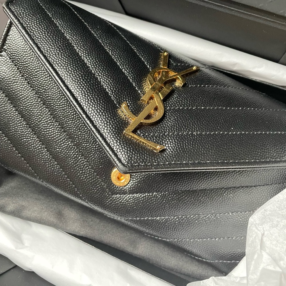 YSL Saint Laurent monogram matlassé leather flap Wallet